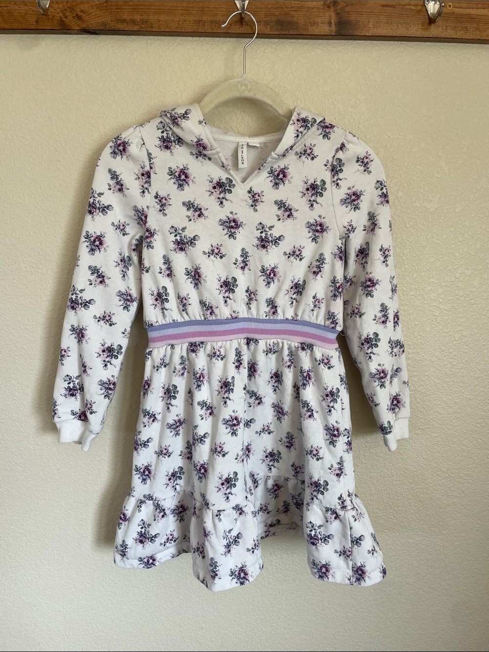 Janie and Jack Jersey Knit White Hooded Dress Girls 10 Purple Ditsy Floral Print